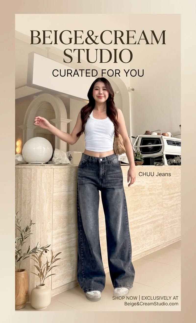 CHUU - WIDE-LEG FADED DENIM JEANS