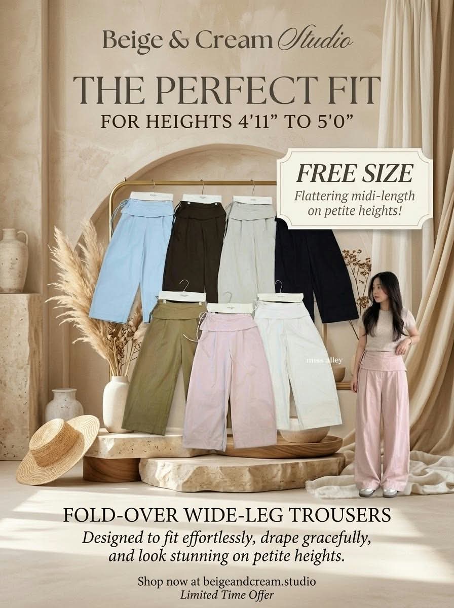 FOLD-OVER WIDE LEG TROUSERS (LIGHT GREY)