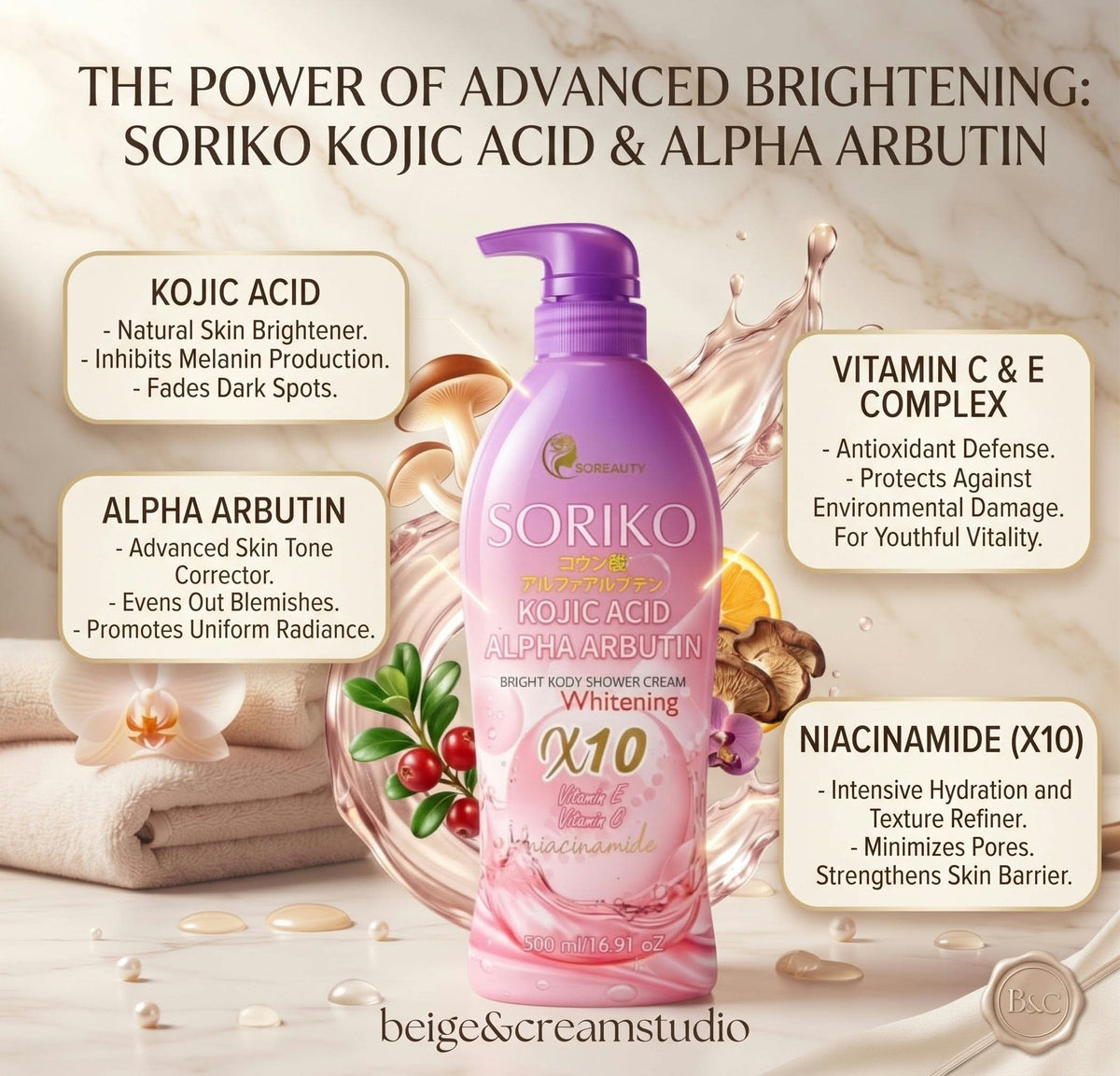 SORIKO - KOJIC ACID ALPHA ARBUTIN SHOWER CREAM