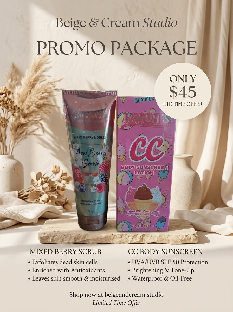 body scrub and sunscreen lotion