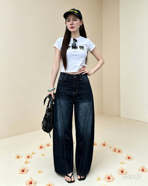 CHU- BARREL LEG JEANS