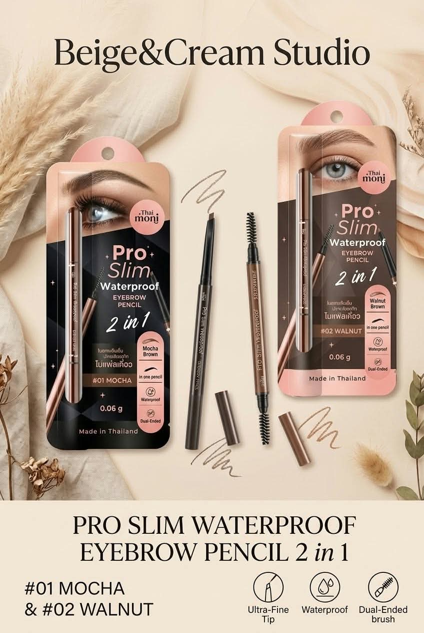 THAI MONI - PRO SLIM WATERPROOF EYEBROW PENCIL 2 in 1 (02 WALNUT)